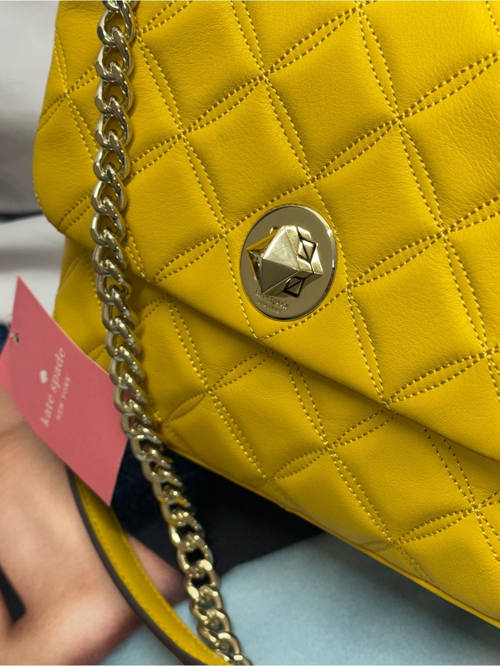 (new+tag) Kate Spade Natalia Quilted Chain Shoulder Bag /Crossbody Golden Yellow - Picture 3 of 14